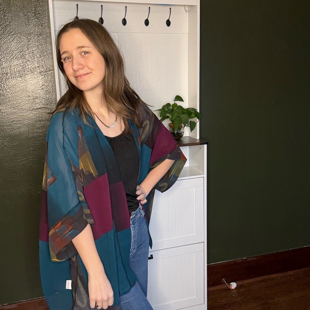 Teal and Burgundy Kimono Cardigan